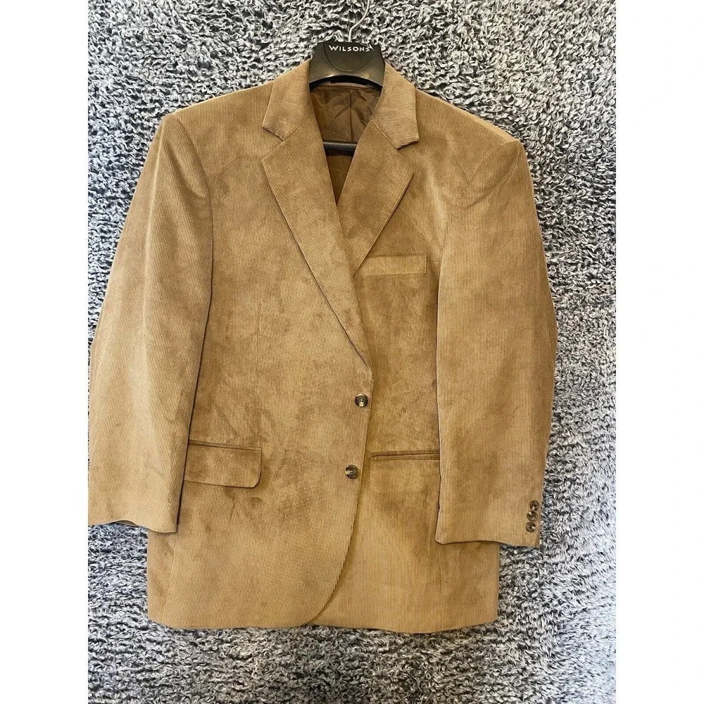 George Men's Tan Corduroy Sport Coat Jacket Blazer Front Pockets Size 46R